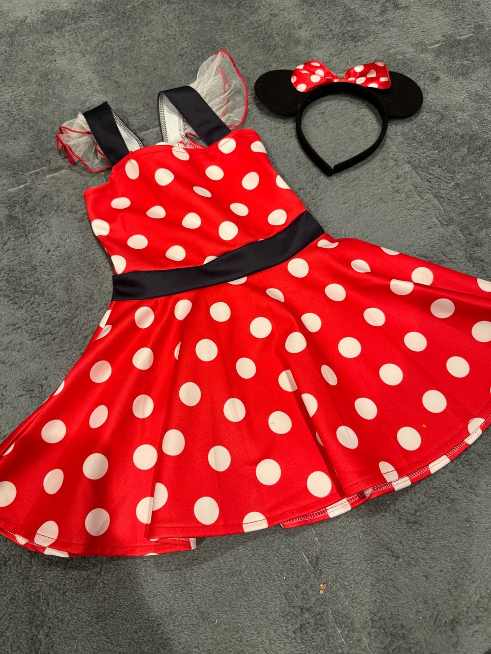 Girls Red Polka Dot Minnie-Style Costume Dress with Headband